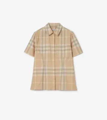Check Cotton Twill Shirt in Flax beige