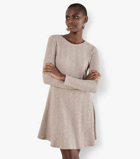 Women's Stone Waffle Stripe Long Sleeve Dress