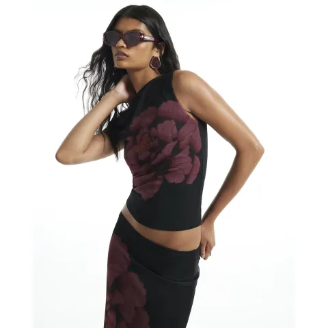 River Island Mesh Floral Print Drape Top