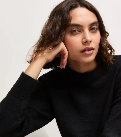 Women's Tall Black Crew Neck Knitted Jumper