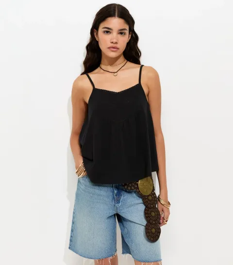 New Look Women's Black Lace Trim V-Neck Cami Top