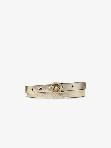 Metallic Leather Pavé Logo Belt