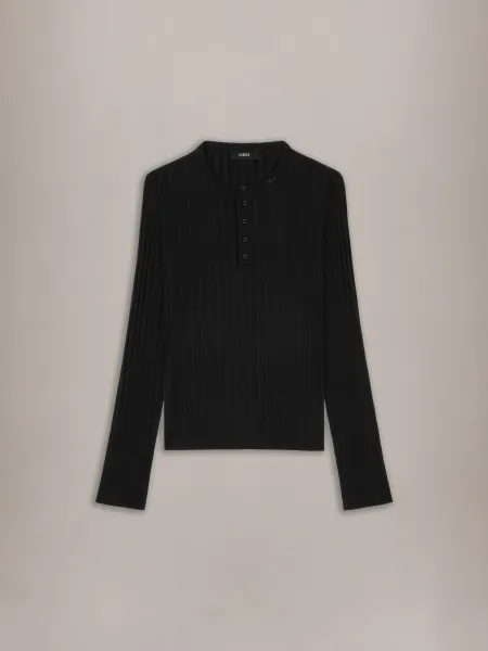 SCRIPT KNIT HENLEY - Black