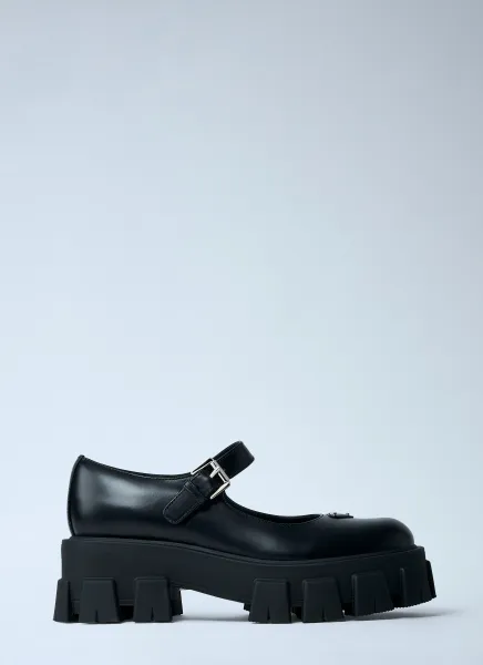 Leather Logo Plaque Platform Flats