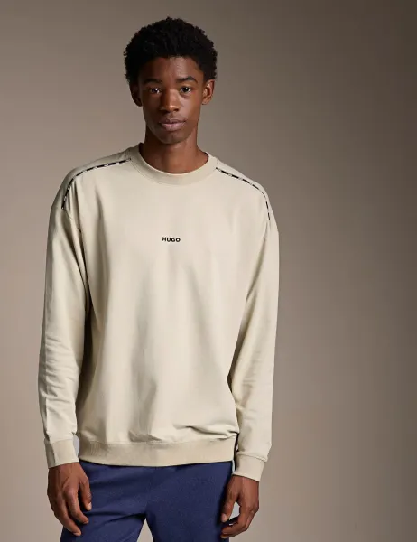 HUGO Cotton Rich Crew Neck Logo Sweatshirt Beige