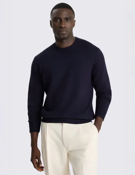 Moss Pure Merino Wool Crew Neck Jumper Navy