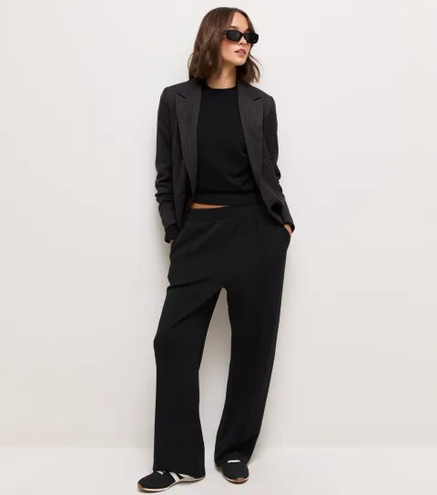 New Look Women's Premium Black Front Seam Wide Leg Joggers
