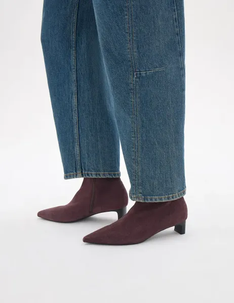 HUSH Leather Block Heel Sock Boots Dark Red