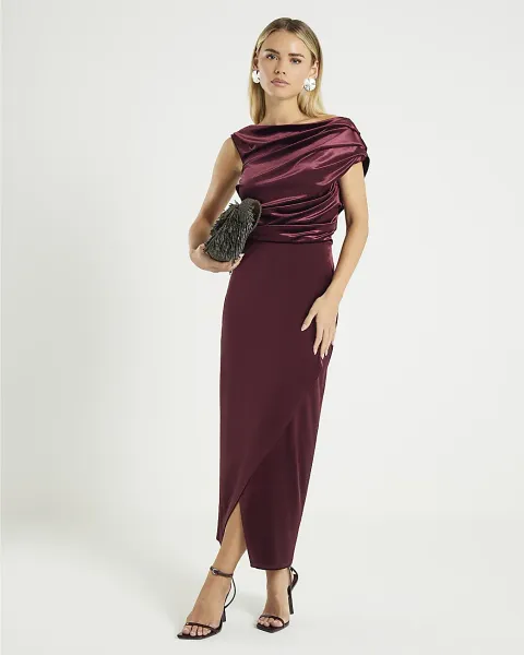 River Island Petite Velvet Drape Midi Dress