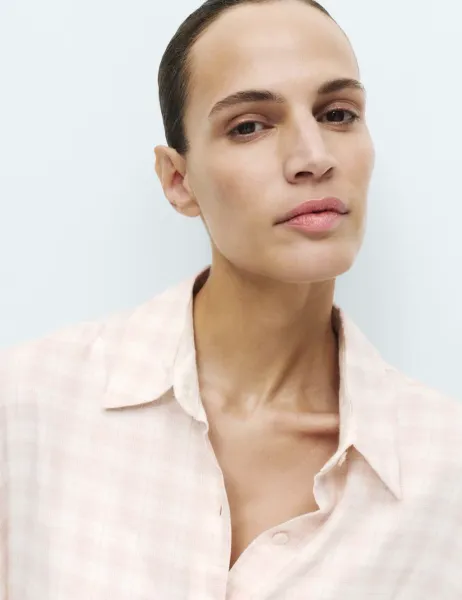 Marks & Spencer Brushed Cotton Blend Checked Nightshirt Pink Mix