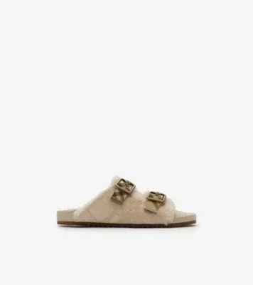 Check Shearling Urchin Sandals in Blonde beige
