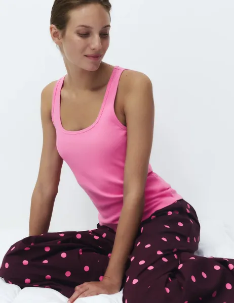 Marks & Spencer Cotton Rich Ribbed Pyjama Vest Top Bright Pink