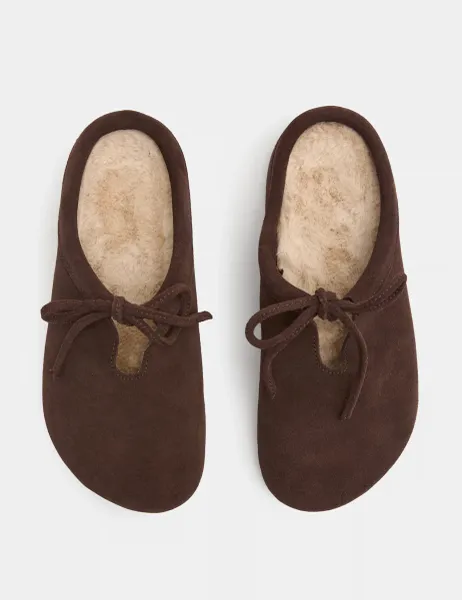 Marks & Spencer Suede Bow Tie Mule Clog Slippers Chocolate