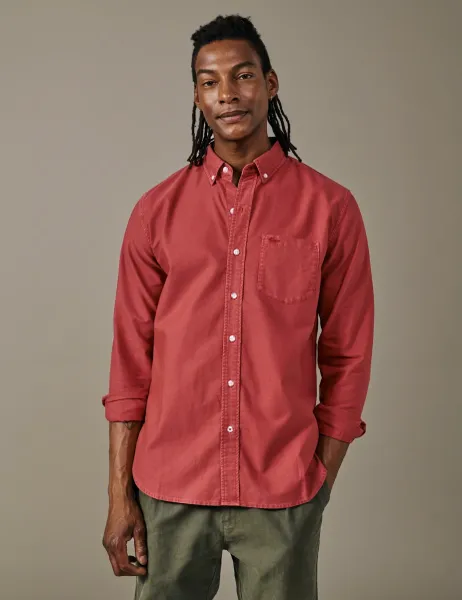 Aubin Regular Fit Pure Cotton Oxford Shirt Dark Pink
