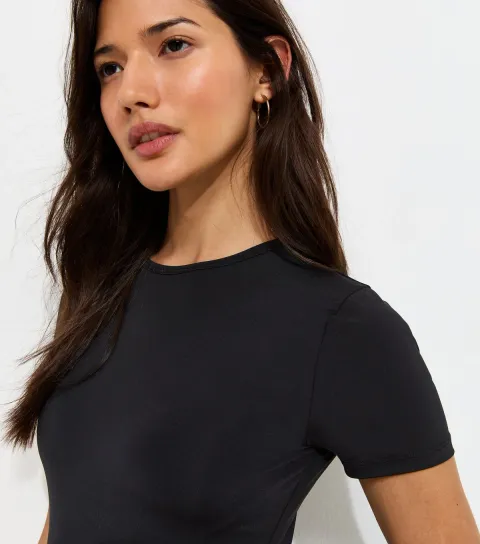 Women's Black Slinky Jersey Crew Neck T-Shirt