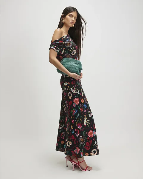 River Island Satin Printed Asymmetric Maxi Dress