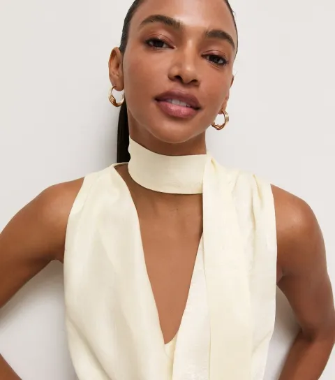 New Look Women's Cream Cowl Neck Tie Sleeveless Top