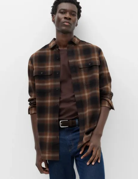 Marks & Spencer Pure Cotton Flannel Shirt Brown Mix