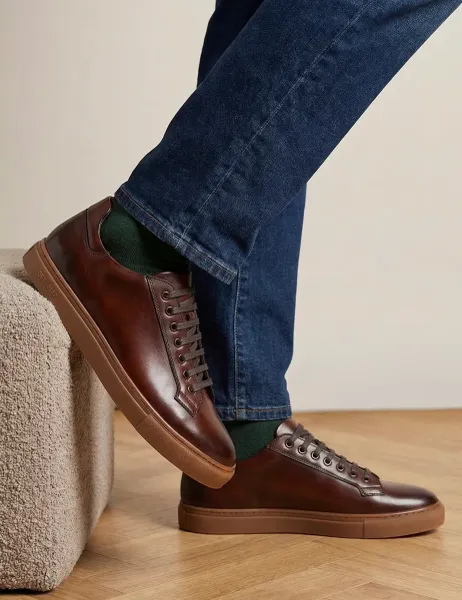 Jones Bootmaker Leather Lace Up Trainers Brown