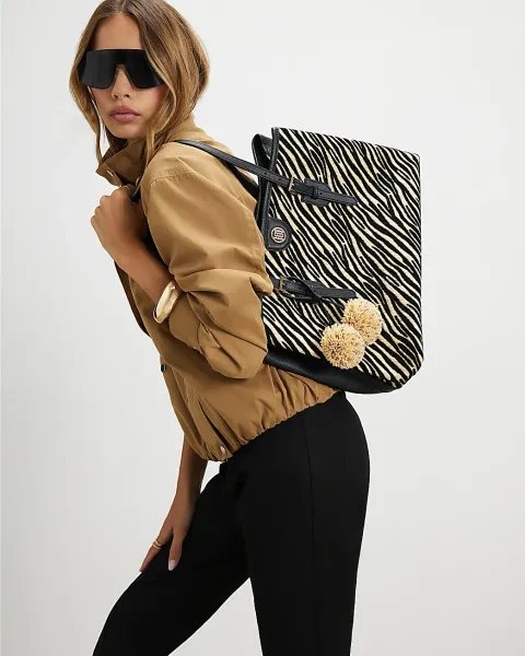 River Island Buckle Zebra Pom Pom Shopper Bag