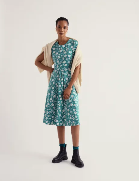 Seasalt Cornwall Jersey Floral Midi Skater Dress Blue Mix