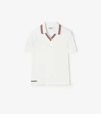 Icon Stripe Stretch Cotton Polo Shirt in White