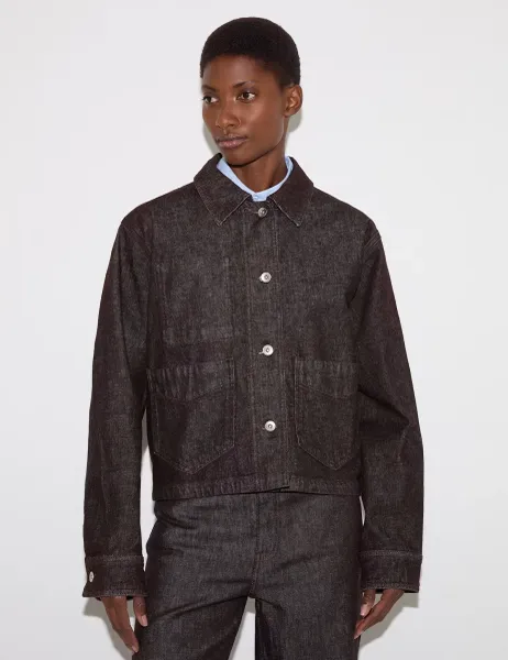 Jigsaw Denim Textured Cropped Jacket Dark Brown