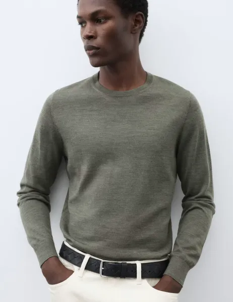 Autograph Pure Extra Fine Merino Wool Crew Neck Jumper Khaki/Olive
