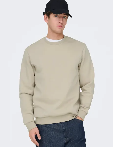 Only & Sons Cotton Rich Crew Neck Sweatshirt Beige