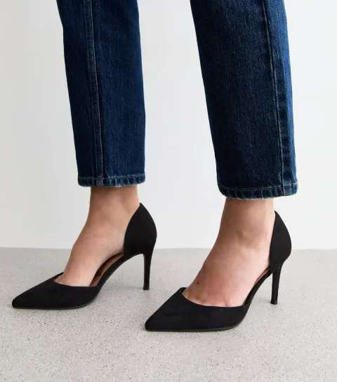 Women's Wide Fit Black Faux Suede D'Orsay Court Shoes