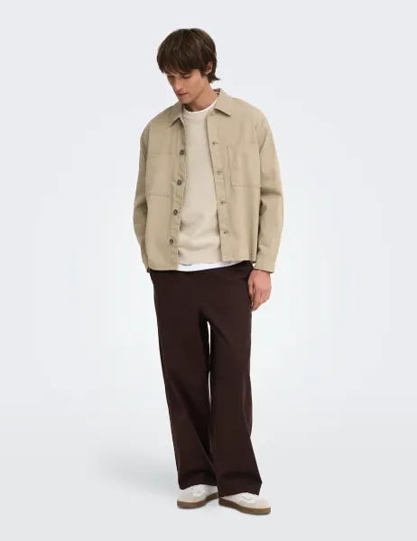 Only & Sons Cotton Rich Woven Relaxed Overshirt Beige