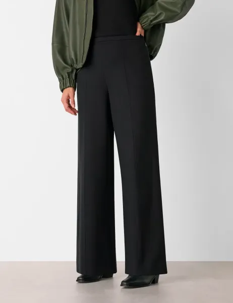 Whistles Petite Jersey Side Zip Wide Leg Trousers Black