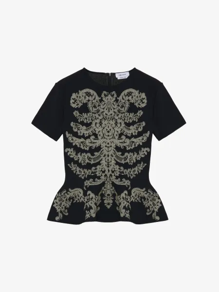Lace Ribcage Jacquard Peplum Top