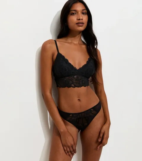 Women's Black Floral Lace Thong