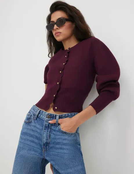 River Island Scallop Blouson Sleeve Cardigan