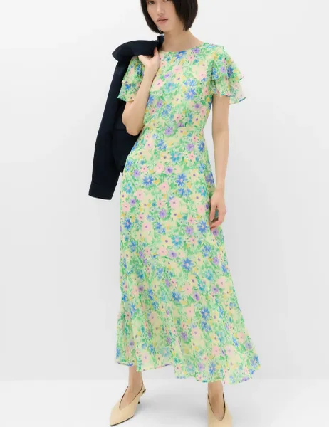 Marks & Spencer Floral Midi Tea Dress Green Mix