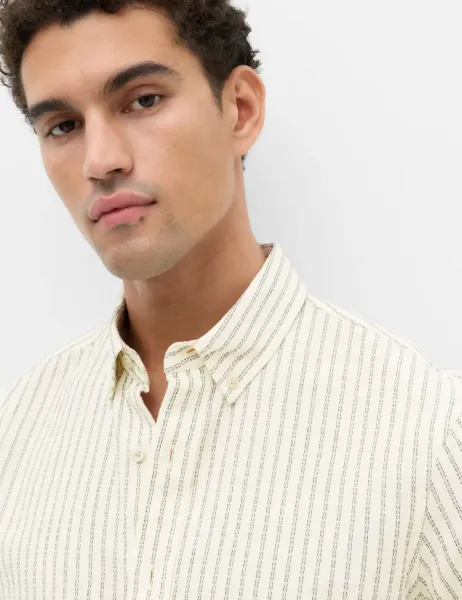 Marks & Spencer Cotton Linen Blend Striped Shirt Ecru Mix