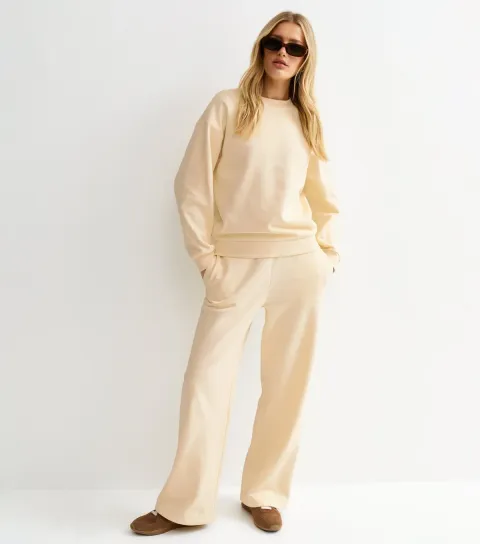 New Look Women's Cream Wide Leg Relaxed Fit Joggers