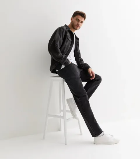 Men's Black Washed Relaxed Fit Jeans