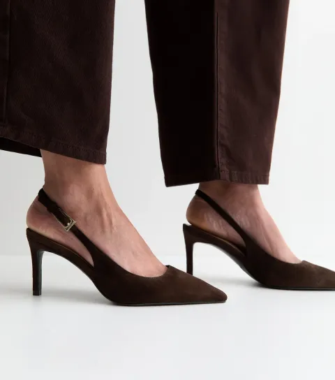 Women's Premium Dark Brown Real Suede Slingback Pumps