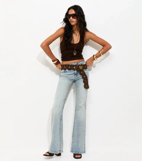 Women's Light Blue Double Button Low Rise Bootcut Jeans