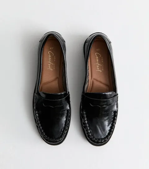 Women's Black Faux Leather Saddle Penny Loafers Vegan