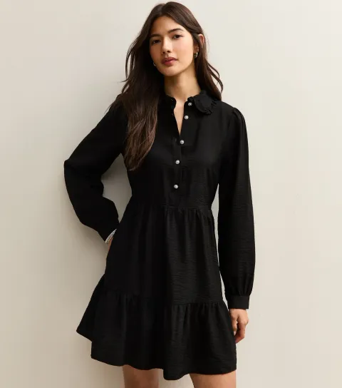 Women's Black Tiered Shirt Mini Dress