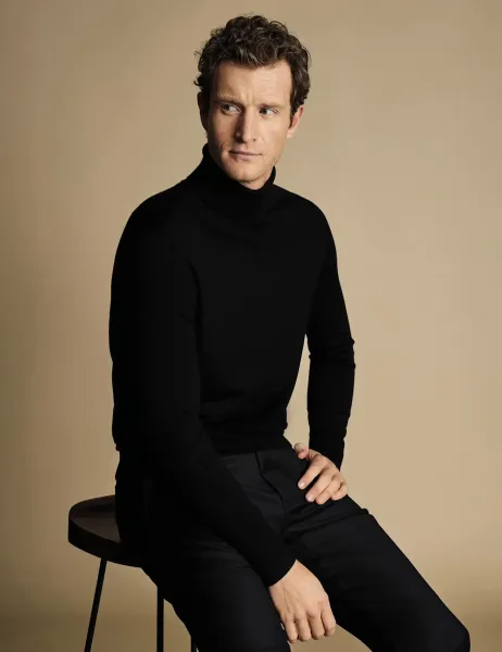 Charles Tyrwhitt Pure Merino Wool Roll Neck Jumper Black