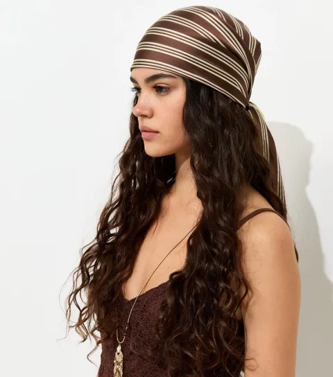 Brown Striped Satin Scarf