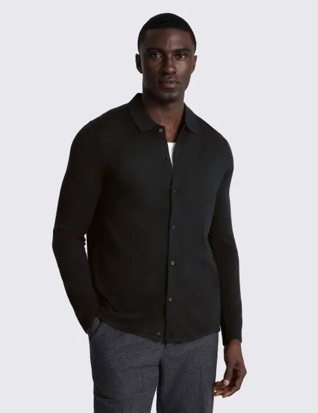 Moss Merino Wool Rich Knitted Shirt Black