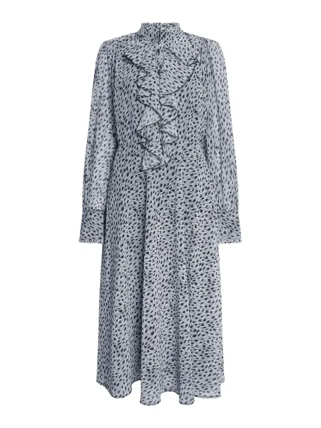 Printed Front Ruffle Midi Dress