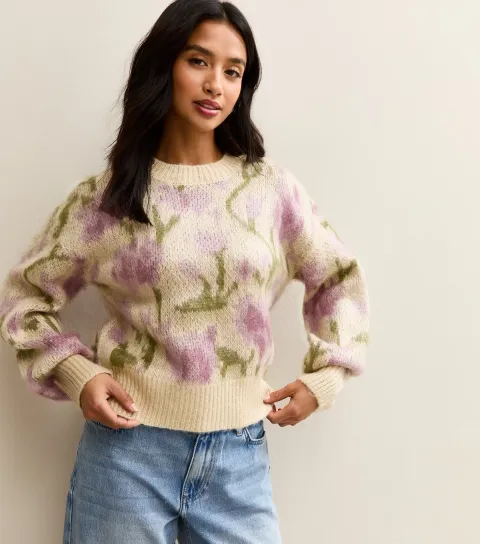Women's Petite Cream Floral Pattern Jumper