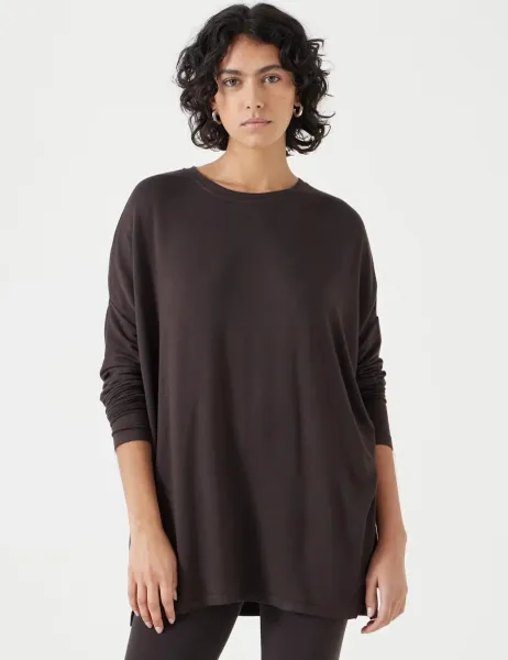 HUSH Jersey Wide Batwing Sleeve Top Chocolate