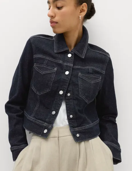 Marks & Spencer Denim Cropped Jacket Dark Indigo